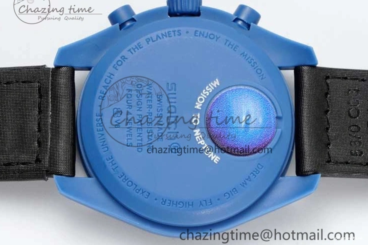 0206 ZipUp Speedmaster Misson To Neptune 1:1 Best Edition Blue Dial On Nylon Strap Quartz 7854